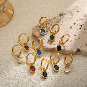 Stainless steel 18K gold colored zircon earrings